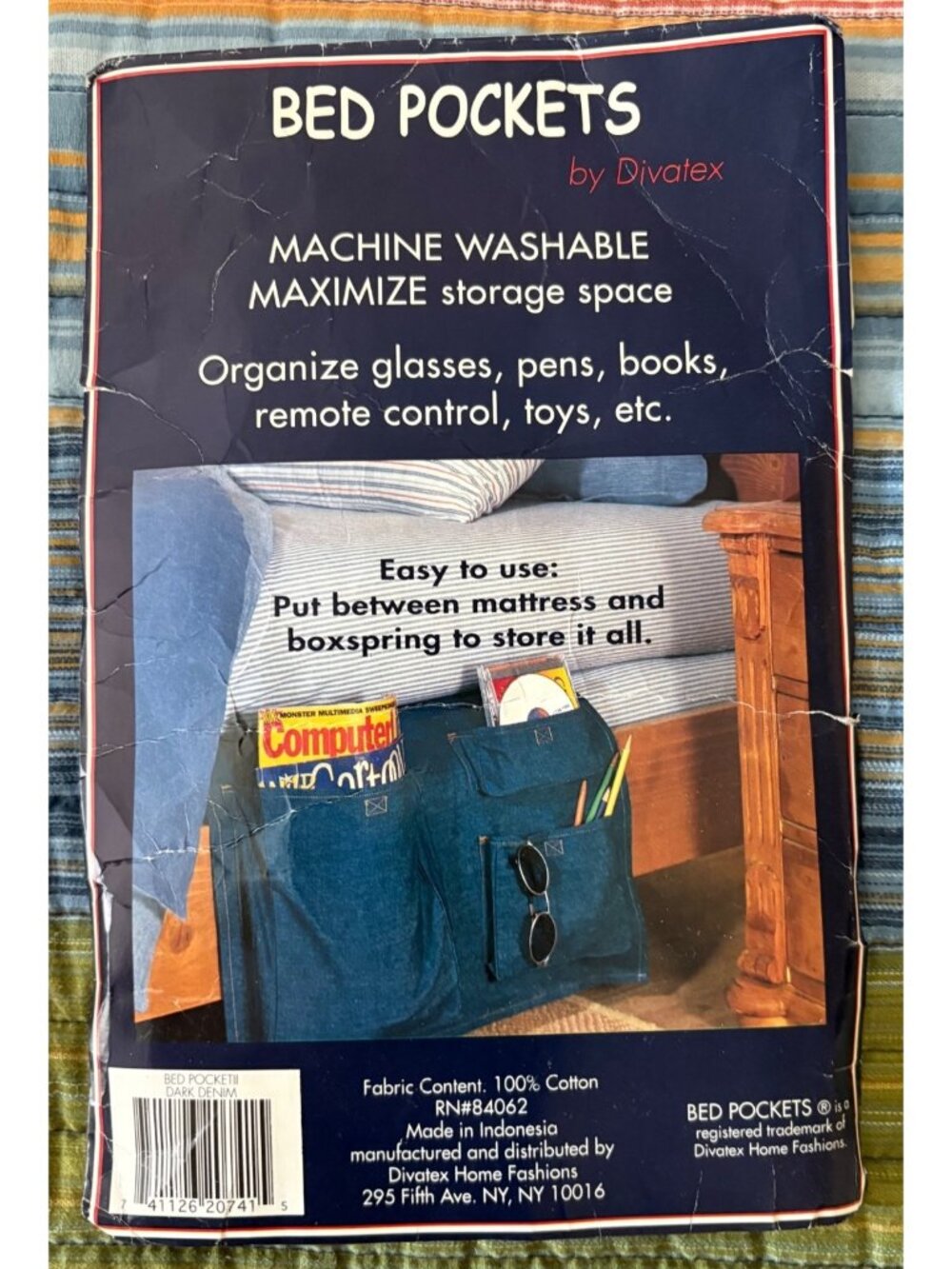 Divatex Bed Pockets Blue Denim Multi-Pocket Storage Organizer